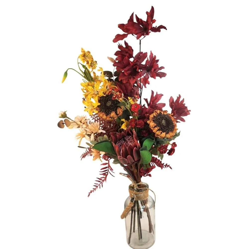 Artificial Mixed Floral Bouquet With Sunflowers Protea Lily & Daisies 20-25 Inch